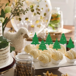 Elegantes Adornos para Pastel de Árbol de Navidad Verde sobre Palillos de Madera para Decorar Postres en Fiestas Navideñas y Reuniones Especiales - Product Image 3