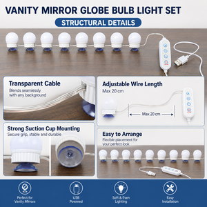 8 Bulb <b>LED</b> Vanity <b>Mirror</b> Lights USB Powered <b>Makeup</b> <b>Mirror</b> Lighting Kit 3 Colors Dimmable Holywood Style <b>Mirror</b> Lamp - Product Image 5