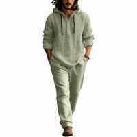 Ensembles 2 pièces en lin pour hommes, personnalisables avec logo, pour tenues décontractées de vacances, comprenant des chemises à capuche boutonnées en lin et des pantalons amples de plage