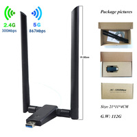 Adaptador WiFi Externo USB3.0 OEM Realtek RTL8812AU, 1200Mbps, Doble Banda, Alta Ganancia, Doble Antena, Tarjeta de Red Inalámbrica AC1200 en Stock
