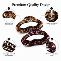 Pince à cheveux de luxe en acétate de cellulose imprimé léopard avec cristaux d'ambre sertis à la main, grande pince requin durable, accessoires capillaires