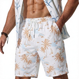 Shorts de plage hawaïens tropicaux pour hommes 100% polyester, taille élastique avec cordon de serrage, légers, décontractés, avec poches, UPF50+, séchage rapide - Product Image 1