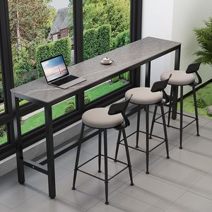 Mesa Alta de Bar para Bebés, con Superficie de Piedra, Larga y Estrecha, para Sala de Estar o Comedor, Diseño Duradero con Patas de Metal - Product Image 1