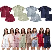 Women's Satin Pyjama Set, Short Sleeve Shorts, Ladies Shirt