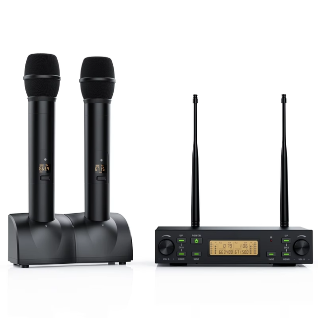 Rechargeable UHF Wireless Microphone Dual Handheld Mic
