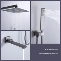 Ensemble de douche encastré en cuivre brossé couleur bronze avec pommeau de douche pluie dissimulé mural pour usage hôtelier - Eau chaude et froide