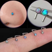 Anneau de nez en titane G23 en forme de L avec opale, à enfiler, pour femme, idéal pour fiançailles, fêtes, mariage, cadeau, bijoux de vente en gros