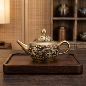 กาน้ำชาโลหะแบบจีนโบราณลายมังกรพร้อมฝาปิด - Product Image 3