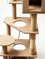 Arbre à chat ondulé avec condo et poteaux en sisal pour chats, vente en gros, OEM, logo personnalisé, marque privée, fournisseur pour animaux de compagnie, commande en gros, MOQ