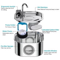 Fontaine à eau pour chat à fixer sur fenêtre 3,2 L/108 oz, super silencieuse et avec filtre automatique en acier inoxydable pour animaux de compagnie