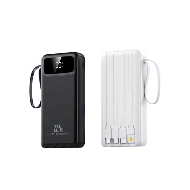 Promotion Travel Friendly Power Bank 20000mah With Built in 4 Cables Torch Light USB-C PD 22.5W Fast Charging Portable Charger