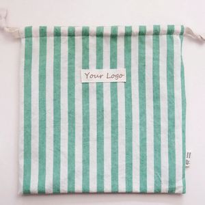 Customizable Stripe Women's Eco-Friendly Canvas <b>Drawstring</b> <b>Pouch</b> Cotton Gift Jewelry Storage Bag with Label - Product Image 6
