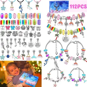 New Hot Teenage Girls Gifts Creative Diy Rainbow Beads Alloy Beads 114 Pieces Handmade Bracelet Set