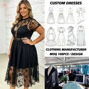 Vestido midi de talla grande con corte en A, manga corta, diseño hueco, elegante, para fiesta, para mujeres con curvas, atuendo de noche de boutique. - Product Image 1