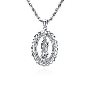 <b>Titanium</b> Steel Gold Plated Virgin Mary Pendant Necklace With Diamond Pave Setting Unisex Fashion Jewelry Gift - Product Image 5