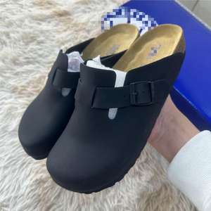 Zuecos con Suela de Corcho, <span class=keywords><strong>Sandalias</strong></span> Planas de Media Punta Cerrada, Estilo Casual Vintage, Diseño Alemán con Logotipo - Product Image 1