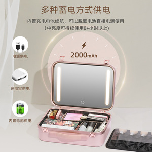 Trousse de maquillage rose avec miroir éclairé, boîte de rangement cosmétique portable pour les voyages et la maison - Product Image 5