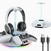 Station de charge RGB pour manettes PS5 DualSense et Edge, station de charge rapide avec lumière ambiante et arrêt automatique