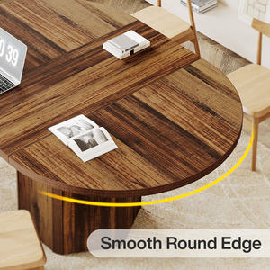 Mesa de Conferencia Redonda Tribesigns de 55.12 Pulgadas, Mesa de Reuniones de Madera Rústica para 4-6 Personas, Mesa Pequeña para Seminarios - Product Image 4