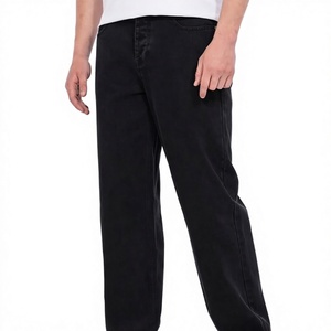 Jean en denim noir coupe droite pour homme, taille mi-haute, en coton, style décontracté, idéal pour l'automne - Product Image 1