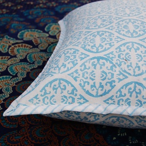 Indian Home Decorative Zippered Throw <b>Pillow</b> <b>Case</b> Handmade Block Print Square Cotton <b>White</b> Cushion Cover for Sofa Wholesale - Product Image 3
