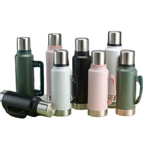 Large Capacity <b>Hot</b> Water Bottle Handle Wall Insulated Vacuum Canteen Bottle for Hiking Water Bottle Stainless Steel - Product Image 4