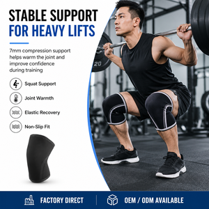 Genouillère de compression en néoprène de 5/7 mm d'épaisseur avec <span class=keywords><strong>protection</strong></span> professionnelle pour le <span class=keywords><strong>CrossFit</strong></span> et la musculation - Unisexe, logo personnalisé disponible - Product Image 5