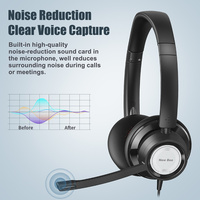 Headset Telepon Bisnis Peredam Kebisingan New Bee H362 Berkabel di Telinga USB PC Komputer Call Center dengan Mikrofon