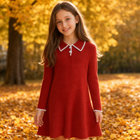 Robe en tricot pour enfants avec logo personnalisé, tricotée, à manches longues, col polo, couleur unie, décontractée, hiver, mélange acrylique, usine OEM & ODM