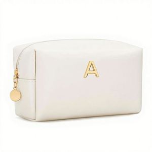 Trousse de Toilette de Luxe en PU à Fermeture Éclair, Motif Lettres, Imperméable et Ultra-Légère pour le Rangement des Soins de la Peau - Product Image 1