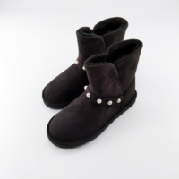 AIWEI YZAW-023 Bottes d'hiver pour femmes, imperméables, antidérapantes, absorbant la transpiration, en fausse fourrure, en daim synthétique, noires