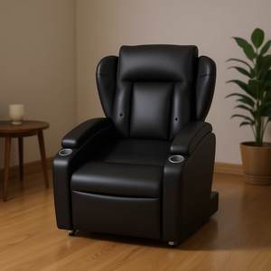 Sillón Reclinable de Masaje de Cuero Genuino Negro, Un Asiento, Operación Eléctrica y Manual, Diseño Moderno, Respaldo Acolchado, Brazos Acolchados, Metal - Product Image 2