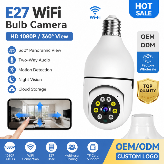 V380 Security Camera WiFi E27 Home Light Bulb Camera CCTV Indoor Two-Way Voice Intercom Night Vision 360 Degree Panoramic 3MP