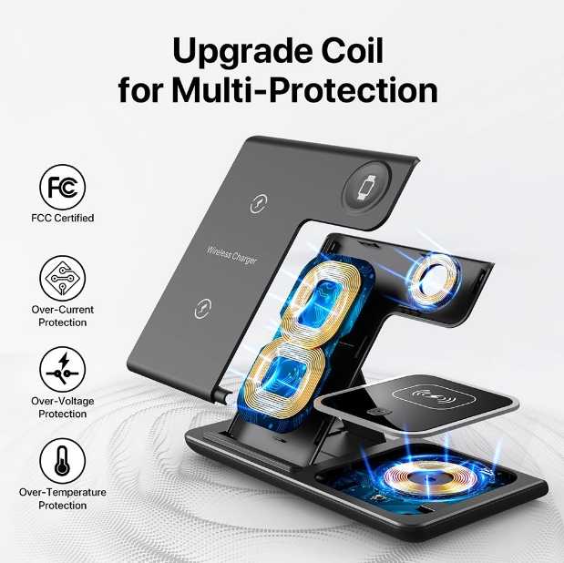 X319 Portable Desktop Mobile Phone Wireless Charger Station 3in1 3 in ...
