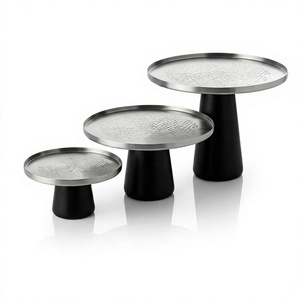 Moderno Soporte Redondo para Pastel de Acero Inoxidable, Bandeja de Exhibición de Postres de Metal, Juego de Platos con Base de Madera Negra, Vajilla de Hotel - Product Image 2