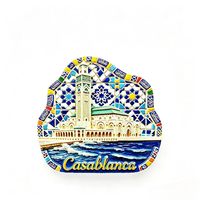 Aimant de réfrigérateur personnalisé peint à la main, Marrakech, Maroc, en résine, avec un design 3D de chameau du désert et de kasbah ancienne, aimant souvenir