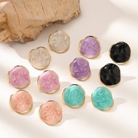 Boucles d'oreilles clous géométriques rondes en émail marbré texturé simple pour femmes en acier inoxydable