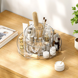 Yimijia Cosmetic Storage Box Rotating Desktop Organizer Transparent Pet Makeup Holder Bathroom Vanity Storage 4 In 1 - Product Image 3