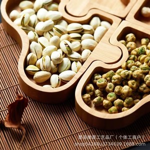 <b>Bamboo</b> Snack Plate 4 Compartment Irregular Shape Wooden Platter For Nuts Dried Fruit Living Room Use - Product Image 5