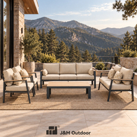Ensemble de salon de jardin J&M Outdoor Modern5, 5 pièces, structure en aluminium, accoudoirs en teck, meubles de patio avec table basse pour jardin et bord de piscine