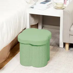 Flowers Shaped Boucle Ottomans Seat Storage Foot Stool Footrest Storage Ottoman Cube For Lving Room