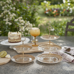 Etolies-Soporte redondo para tartas con vaso de cristal, bandeja de servicio escalonada para té, fiesta, boda, ducha, exhibición de postres, incluye platos - Product Image 1