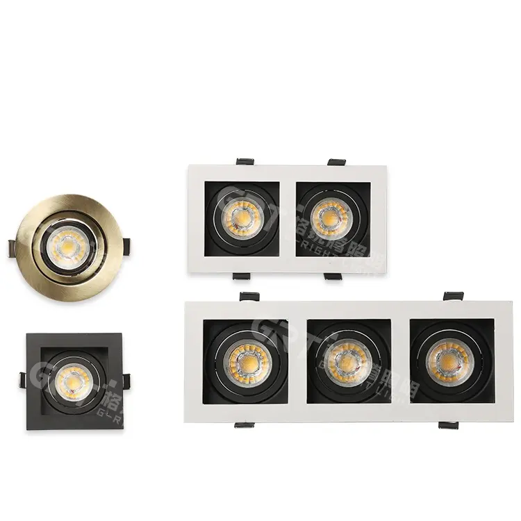 White Square Rectangular Single Double Triple Heads Recessed COB GU10 MR16 Spot LED Downlights