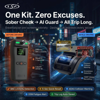 Kit de cámara para salpicadero con alcoholímetro IA AM09 Pro, probador de alcohol en sangre con celda de combustible de 5s, lente dual 1080P, ADAS, DSM, GPS, sistema de gestión de flotas 4G