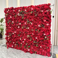 Mur de fleurs artificielles en soie 3D 5D fait main, roses rouges réalistes, facile à dérouler, 8x8 pieds, pour mariage, fête des mères, léger