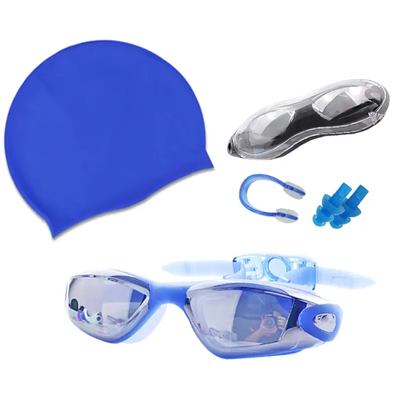 Anti Fog UV Protection Silicone Swim Earplug Nose Clip Cap Goggles Set