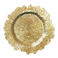 Assiettes de présentation en or de 13 pouces écologiques, design irrégulier de récif en plastique pour décoration de dîner de mariage élégant, quantité minimale de commande 100 pièces sous l'assiette