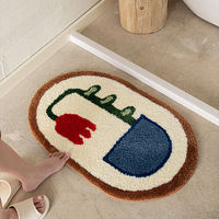 Tapis de bain floral ondulé à bordure rouge, en peluche douce, super absorbant, antidérapant, tapis de sol irrégulier, en microfibre coréenne fabriquée à la machine