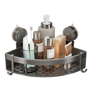 Triangular Wall Mounted <b>Shelf</b> Suction Corner Bathroom Storage Rack For Shower Gel No Drilling Required Durable Metal Design - Product Image 5
