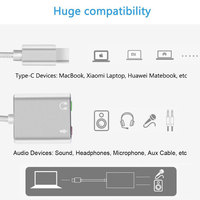 Tarjeta de sonido externa, aleación de aluminio tipo C tarjeta de sonido estéreo externa adaptador de Audio 3,5mm para teléfono móvil computadora sonido en vivo C